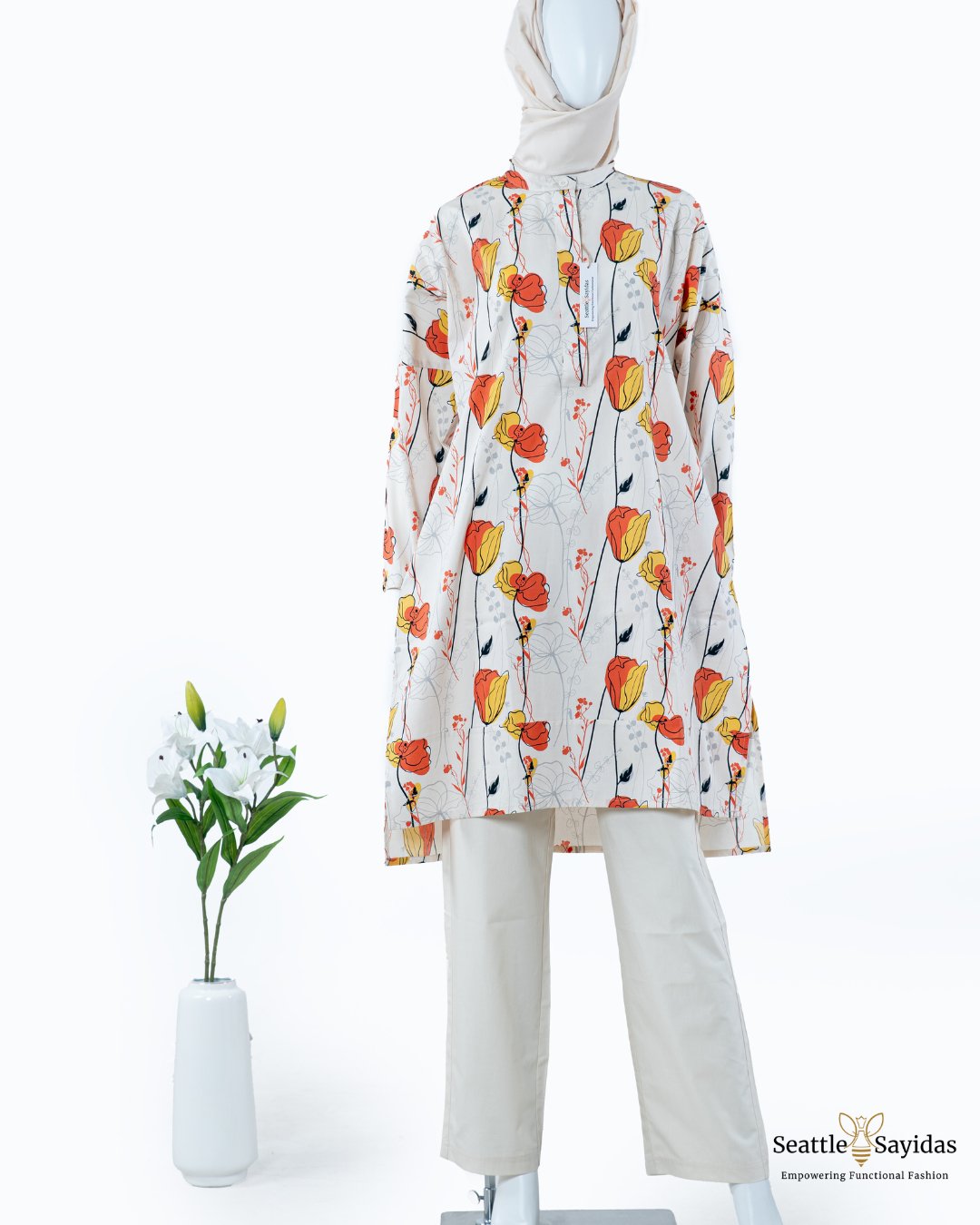 Modest Wear Roomy Tunic Dress Top In Meadow Poppy Print - Seattle Sayidas