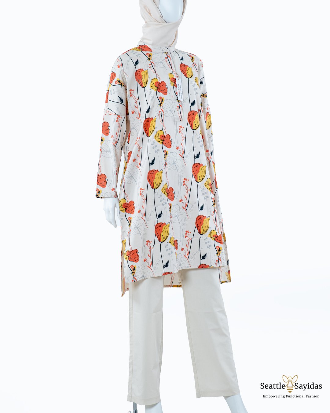 Modest Wear Roomy Tunic Dress Top In Meadow Poppy Print - Seattle Sayidas