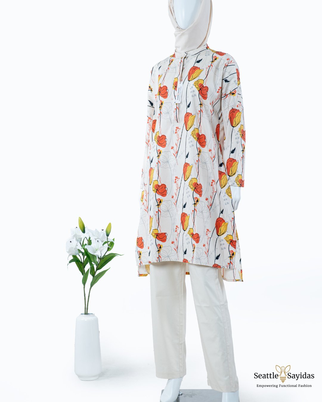 Modest Wear Roomy Tunic Dress Top In Meadow Poppy Print - Seattle Sayidas